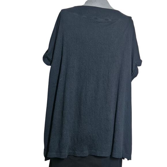 Black V Neck Short Sleeve Blouse Size 1X - Picture 2 of 3